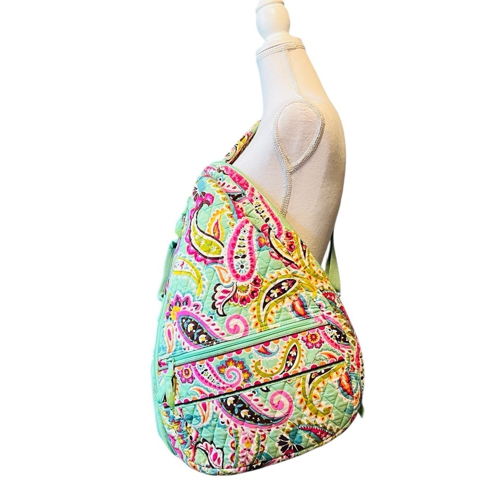 Vera Bradley Quilted Paisley Sling Bag Backpack in Mint
